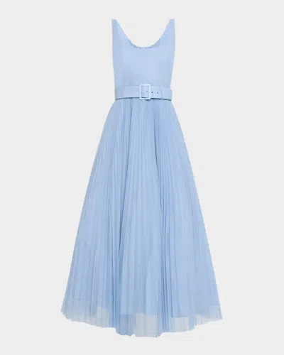 Hutch Effy Sleeveless Pleated Tulle Maxi Dress In Blue