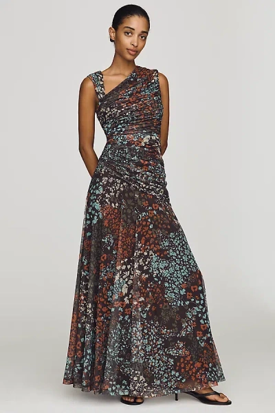 Hutch Ester Ruched Maxi Dress In Brown