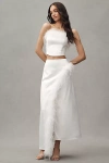 Hutch Faux-feather Strapless Cropped Top & Column Maxi Skirt Set In White