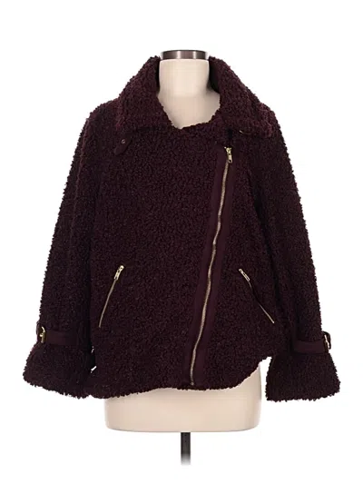 Pre-owned Hutch Faux Fur Jacket In Burgundy