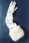 Hutch Faux Fur Satin Gloves In White