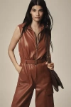 Hutch Faux-leather Utility Jumpsuit In Brown