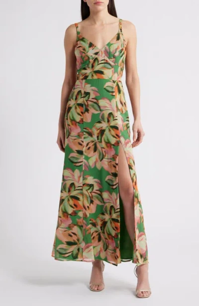 HUTCH HUTCH FLORAL CHIFFON FIT & FLARE MAXI DRESS