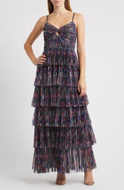 HUTCH HUTCH FLORAL GATHERED TIERED EVENING GOWN