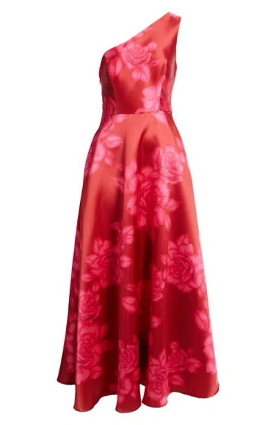 HUTCH HUTCH FLORAL ONE-SHOULDER SATIN GOWN