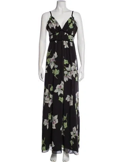 Pre-owned Hutch Floral Print Long Dress In Black