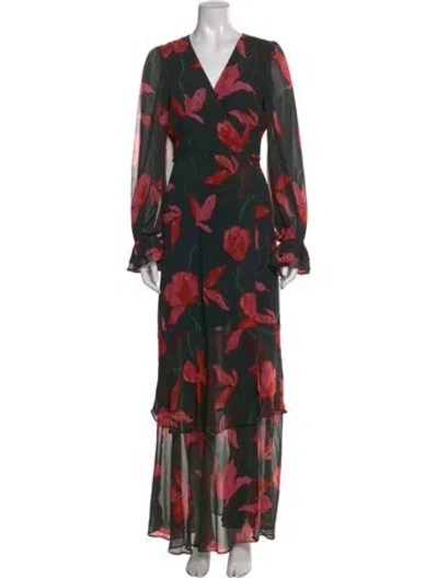 Pre-owned Hutch Floral Print Long Dress In Black