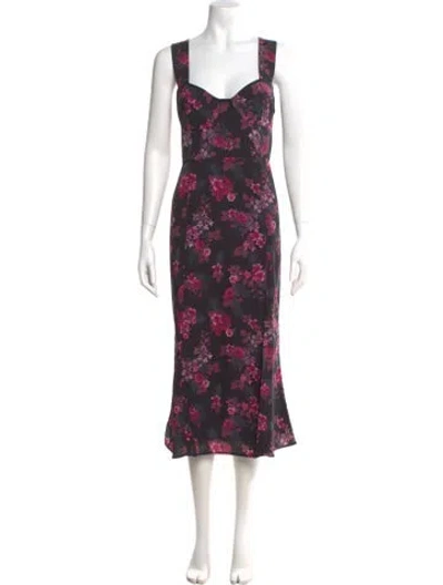 Pre-owned Hutch Floral Print Long Dress In Black