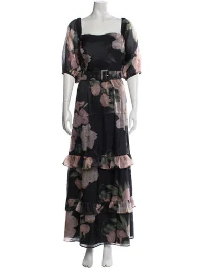 Pre-owned Hutch Floral Print Long Dress In Black