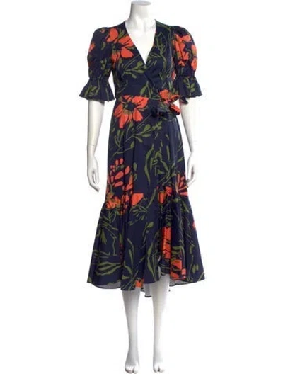 Pre-owned Hutch Floral Print Long Dress In Blue