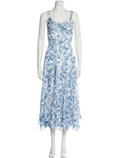 Pre-owned Hutch Floral Print Long Dress In Blue