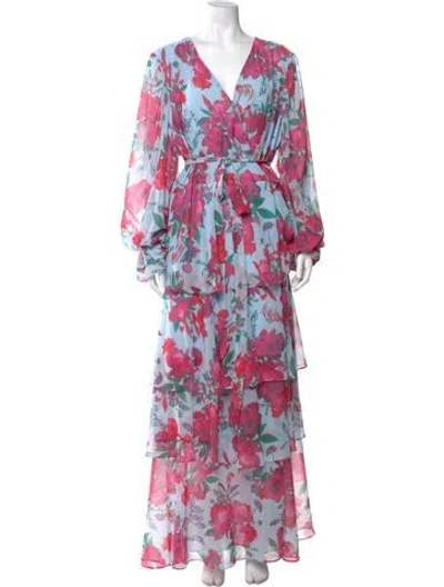 Pre-owned Hutch Floral Print Long Dress In Blue