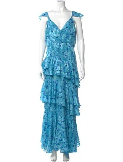 Pre-owned Hutch Floral Print Long Dress In Blue