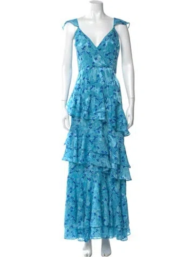 Pre-owned Hutch Floral Print Long Dress In Blue