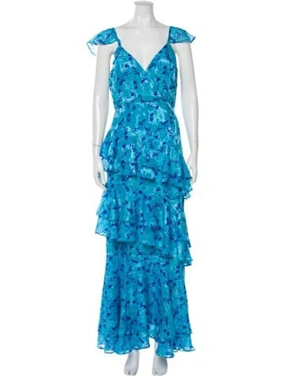 Pre-owned Hutch Floral Print Long Dress In Blue