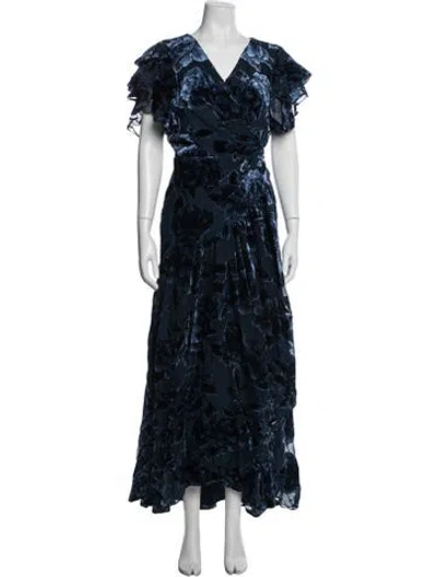 Pre-owned Hutch Floral Print Long Dress In Blue