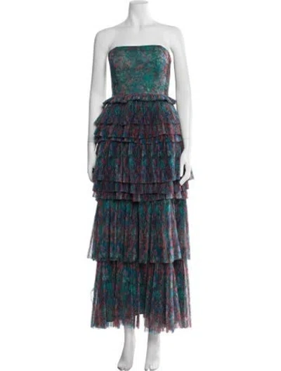Pre-owned Hutch Floral Print Long Dress In Blue