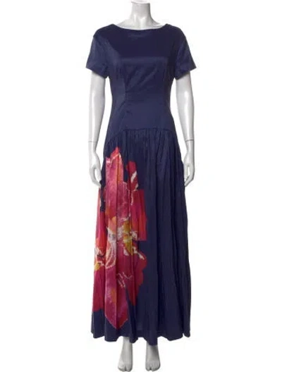 Pre-owned Hutch Floral Print Long Dress In Blue
