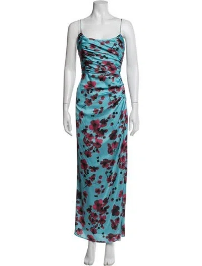 Pre-owned Hutch Floral Print Long Dress In Blue