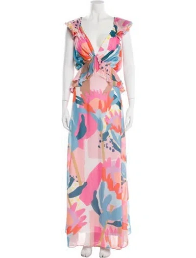Pre-owned Hutch Floral Print Long Dress In Blue