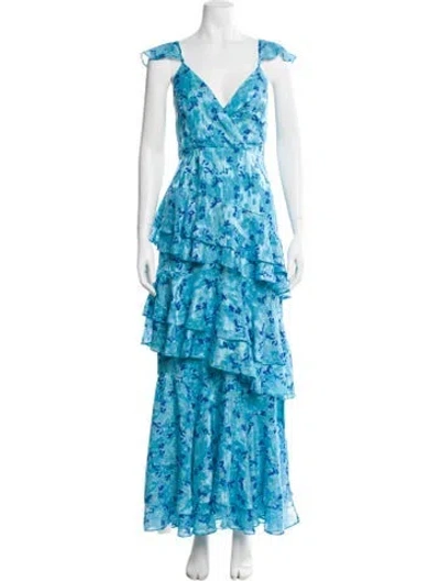 Pre-owned Hutch Floral Print Long Dress In Blue