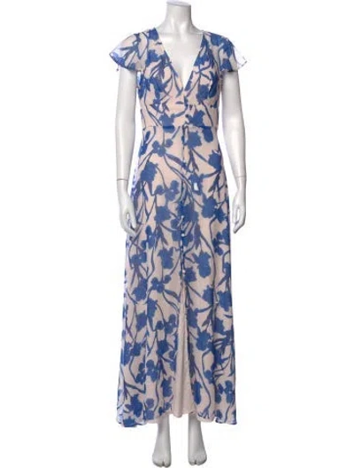Pre-owned Hutch Floral Print Long Dress In Blue