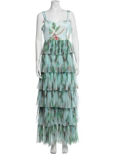 Pre-owned Hutch Floral Print Long Dress In Blue