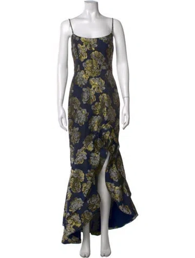 Pre-owned Hutch Floral Print Long Dress In Blue/yellow
