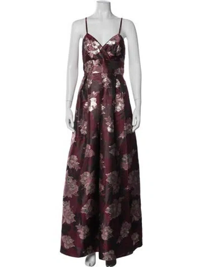Pre-owned Hutch Floral Print Long Dress In Burgundy