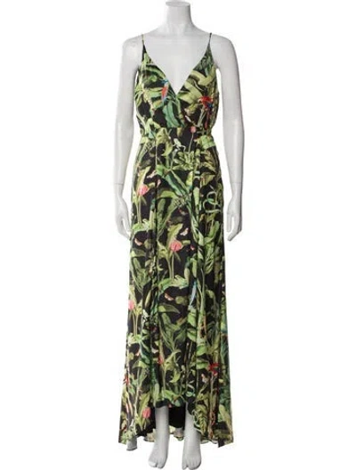 Pre-owned Hutch Floral Print Long Dress In Green