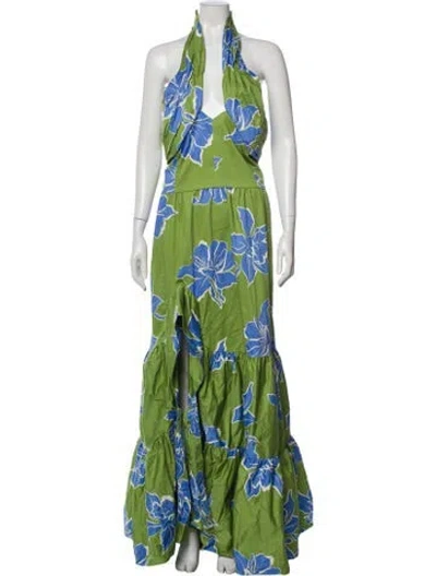 Pre-owned Hutch Floral Print Long Dress In Green