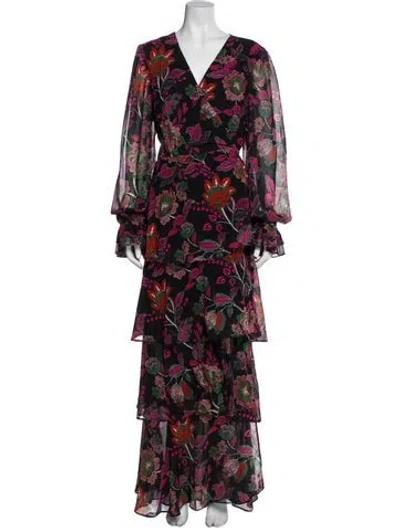 Pre-owned Hutch Floral Print Long Dress In Green