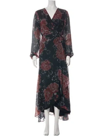Pre-owned Hutch Floral Print Long Dress In Green