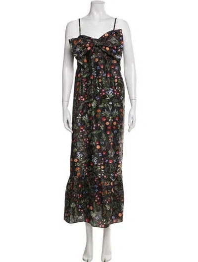 Pre-owned Hutch Floral Print Long Dress In Green