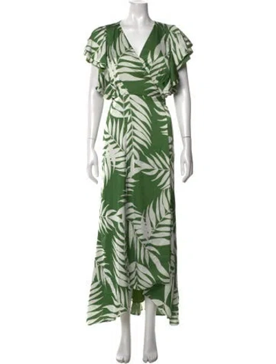 Pre-owned Hutch Floral Print Long Dress In Green