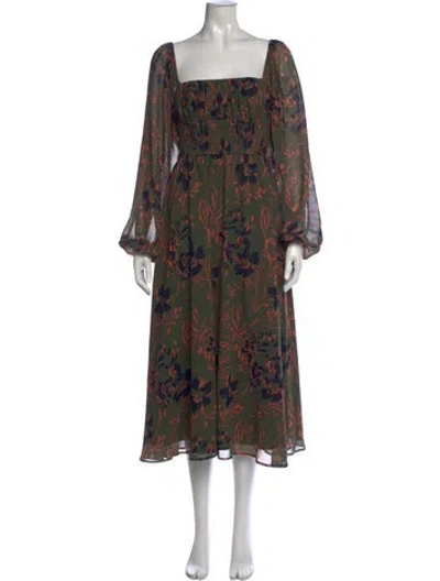 Pre-owned Hutch Floral Print Long Dress In Green