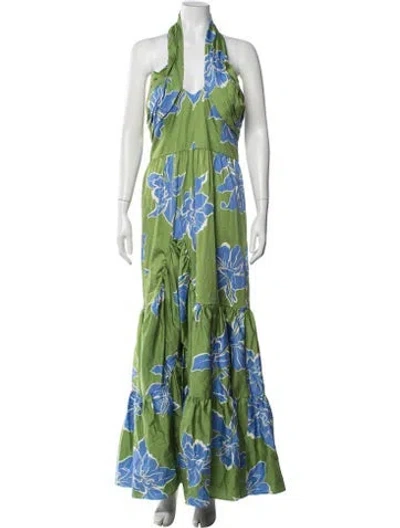 Pre-owned Hutch Floral Print Long Dress In Green
