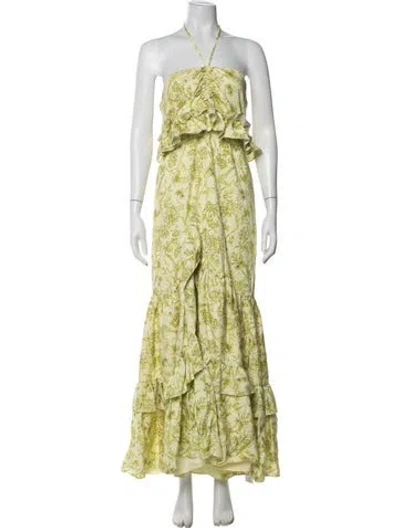 Pre-owned Hutch Floral Print Long Dress In Green/yellow