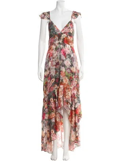 Pre-owned Hutch Floral Print Long Dress In Neutrals/red