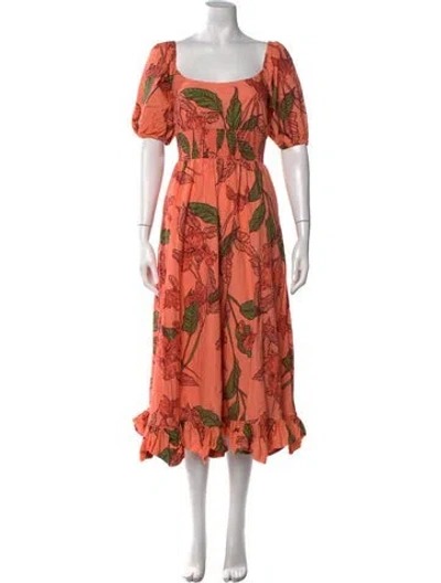 Pre-owned Hutch Floral Print Long Dress In Orange