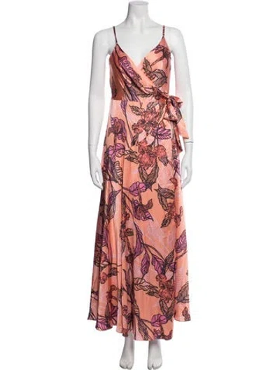 Pre-owned Hutch Floral Print Long Dress In Orange