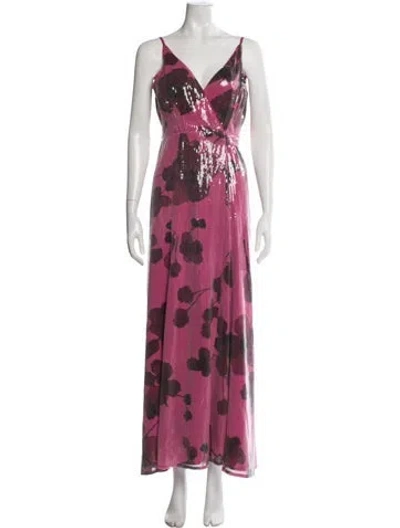Pre-owned Hutch Floral Print Long Dress In Pink