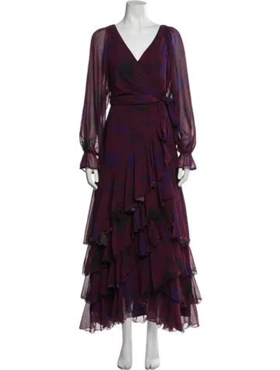 Pre-owned Hutch Floral Print Long Dress In Purple