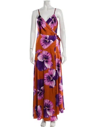 Pre-owned Hutch Floral Print Long Dress In Purple