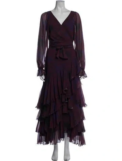 Pre-owned Hutch Floral Print Long Dress In Purple