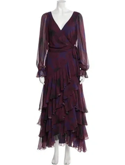Pre-owned Hutch Floral Print Long Dress In Purple