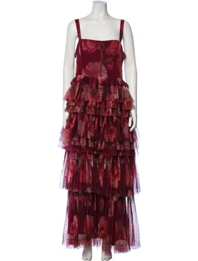 Pre-owned Hutch Floral Print Long Dress In Red