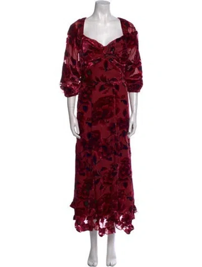 Pre-owned Hutch Floral Print Long Dress In Red