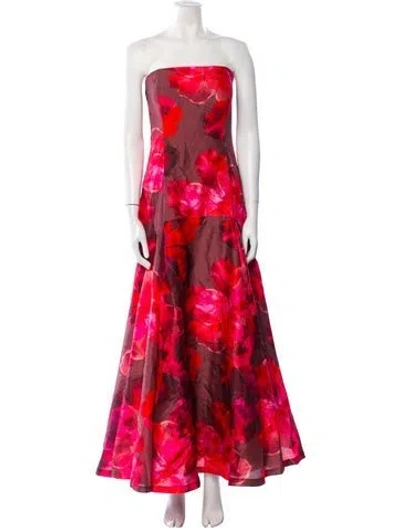 Pre-owned Hutch Floral Print Long Dress In Red