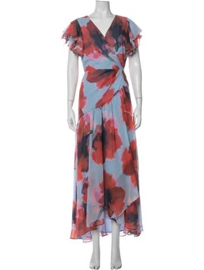 Pre-owned Hutch Floral Print Long Dress In Red